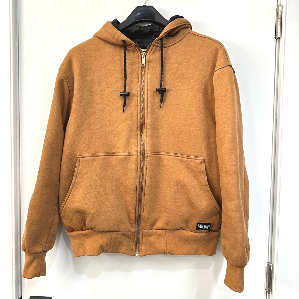 Walls‎ Workwear Insulated Hooded Jacket M Brown Full Zip Thermal Lined Chore
